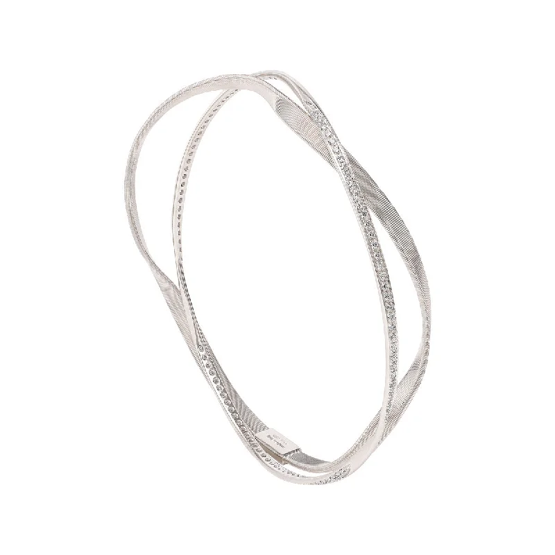 Ladies engraved cuff bracelets-Marrakech Collection 18K White Gold and Diamond Bangle