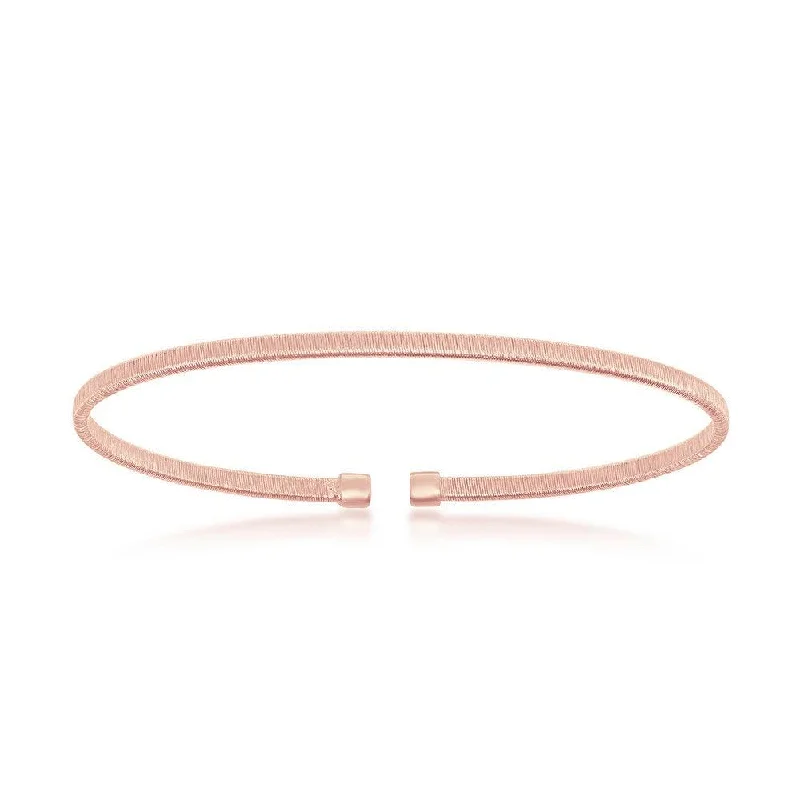 Ladies sterling silver bangles-Sterling Silver Bonded with 14K Rose Gold Wire Designed Bangle