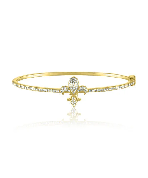 Ladies bangles with charms-Fleur de lis Bangle with Diamonds 596