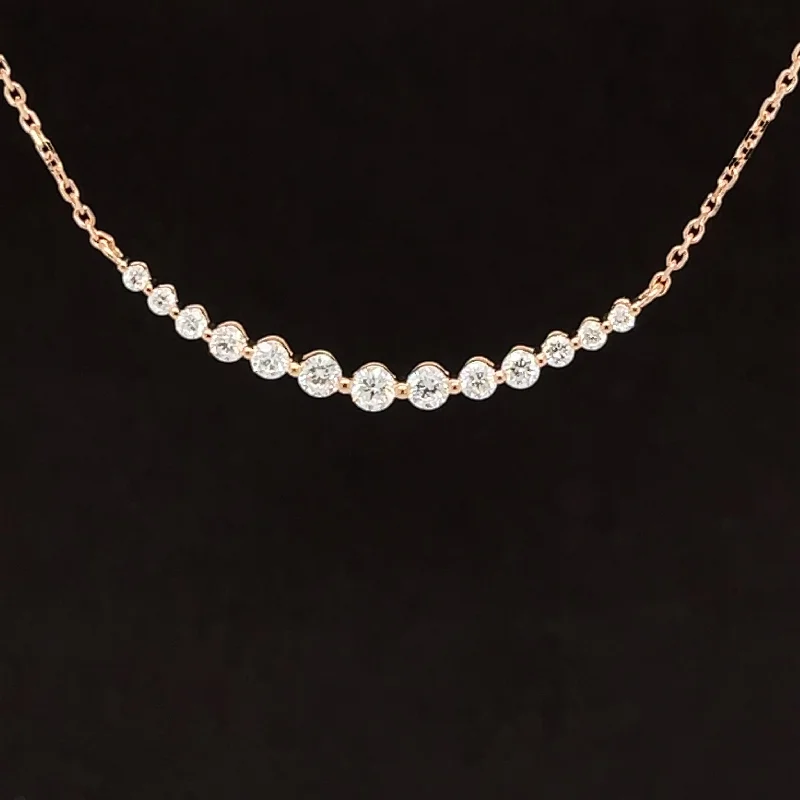 Ladies heart-shaped necklaces-Diamond Tennis Chain 0.51ctw Anniversary Necklace in 18k Rose Gold, 17” - #305 - NLDIA067156