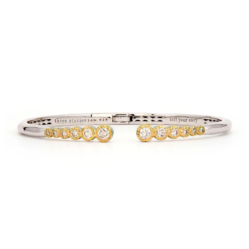 Ladies fancy bracelets-Classic Two-toned Open Bezel Set Diamond Bangle