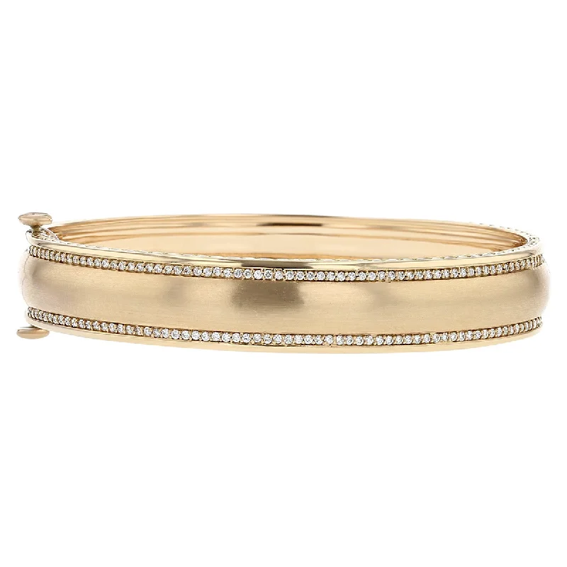 Ladies polished bangles-Wide Engravable Bangle with Diamond Edge