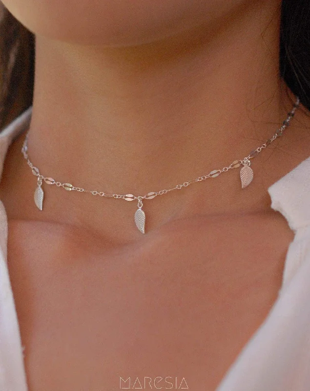 Ladies vintage-inspired necklaces-Leaf Choker ~ Sterling Silver 925 or Gold Filled ~ MN009