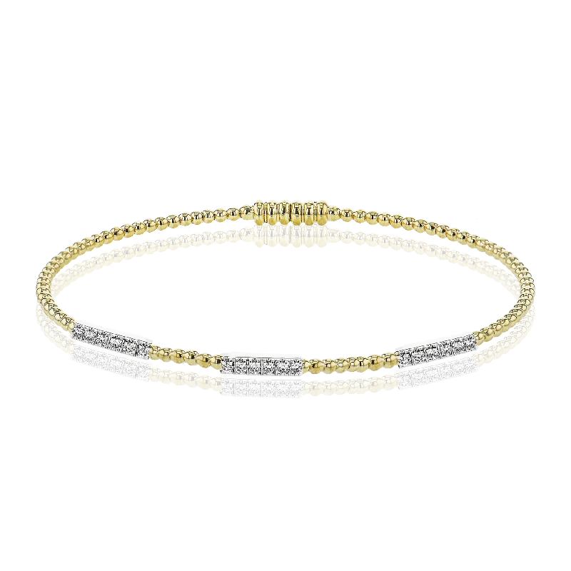 Ladies cuff bangles-Beaded Bangle in 18k Gold with Diamonds LB2345