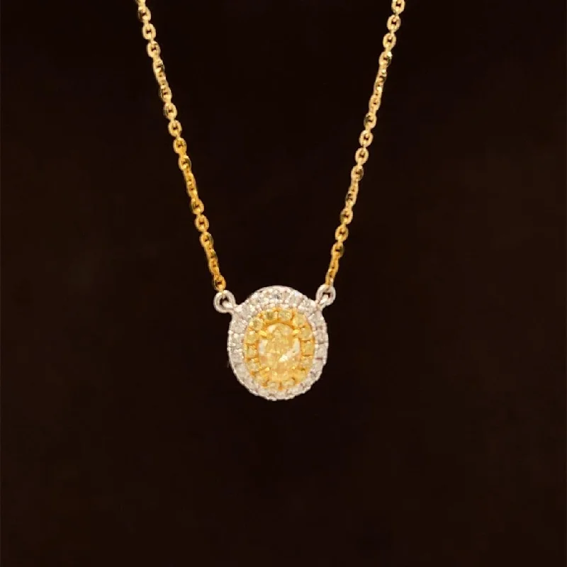 Ladies crystal pendant necklaces-Fancy Yellow & White Diamond 0.38ctw Oval Vintage Necklace in 18k Two-Tone Gold - #401 -  NLDIA068476