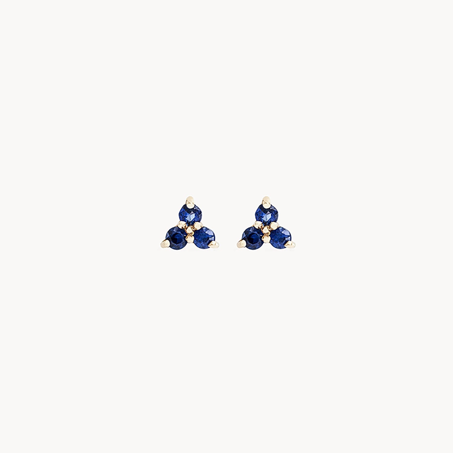 Ladies butterfly stud earrings-abacus tripod blue sapphire earring - 14k yellow gold, blue sapphire