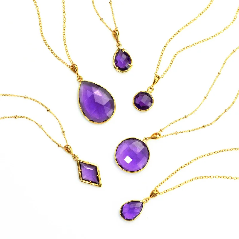 Ladies romantic necklaces-Purple Amethyst Necklace : February Birthstone