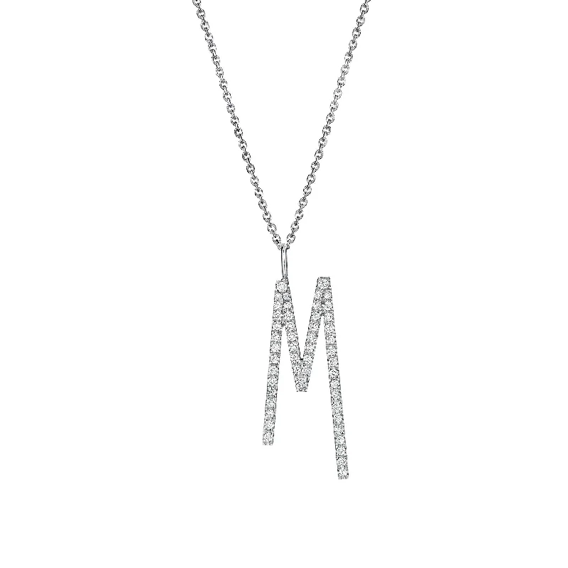 Ladies statement necklaces-Type Letter M Diamond Pendant Necklace