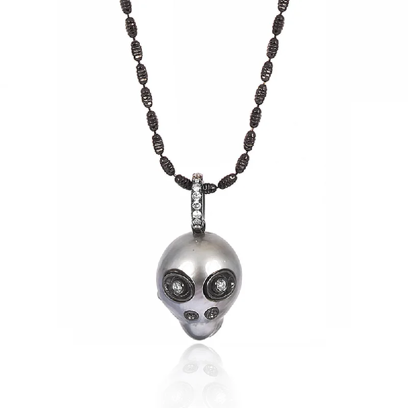 Ladies silver necklaces-Pearl Skull Necklace