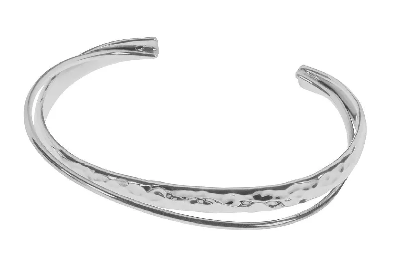 Ladies elegant cuff bracelets-Hammered Crossover Cuff Bangle