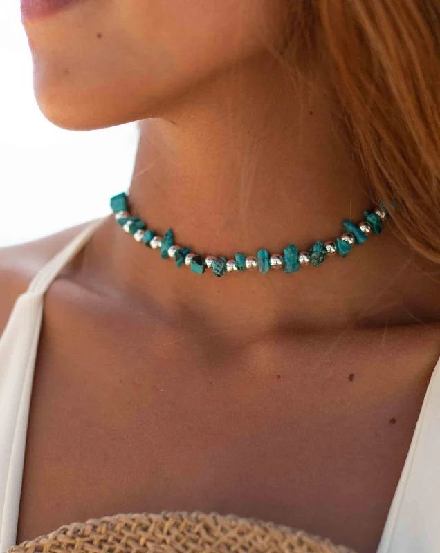 Ladies friendship necklaces-Turquoise necklace ~ Sterling Silver 925 ~ Choker ~ MN093