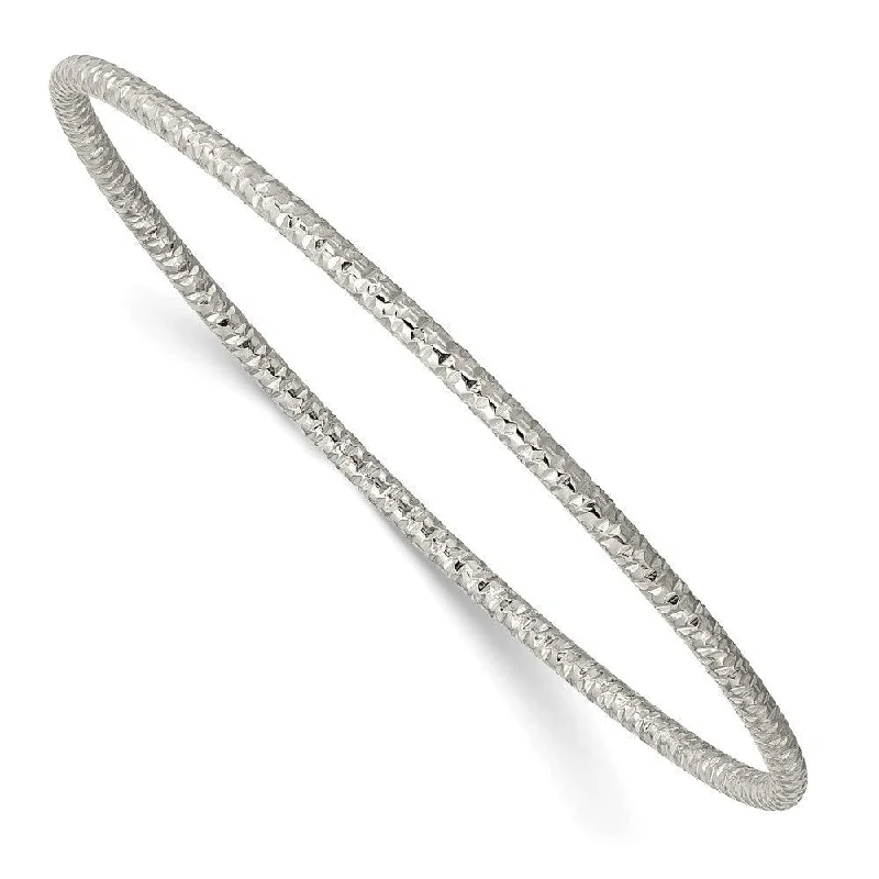 Ladies silver bracelets-Stainless Steel Polished Textured 2mm Slip on Bangle