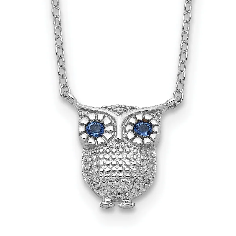 Ladies rose gold necklaces-Sterling Silver Blue Sapphire 16-inch Owl Necklace