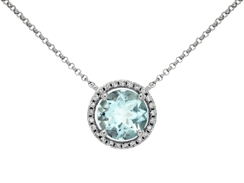 Ladies long necklaces-14K White Gold Aquamarine & Diamond Necklace