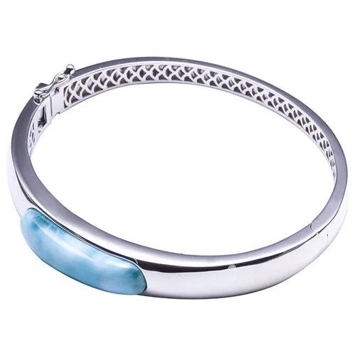 Ladies tennis bracelets-Larimar Sterling Silver Bangle Barrel Band