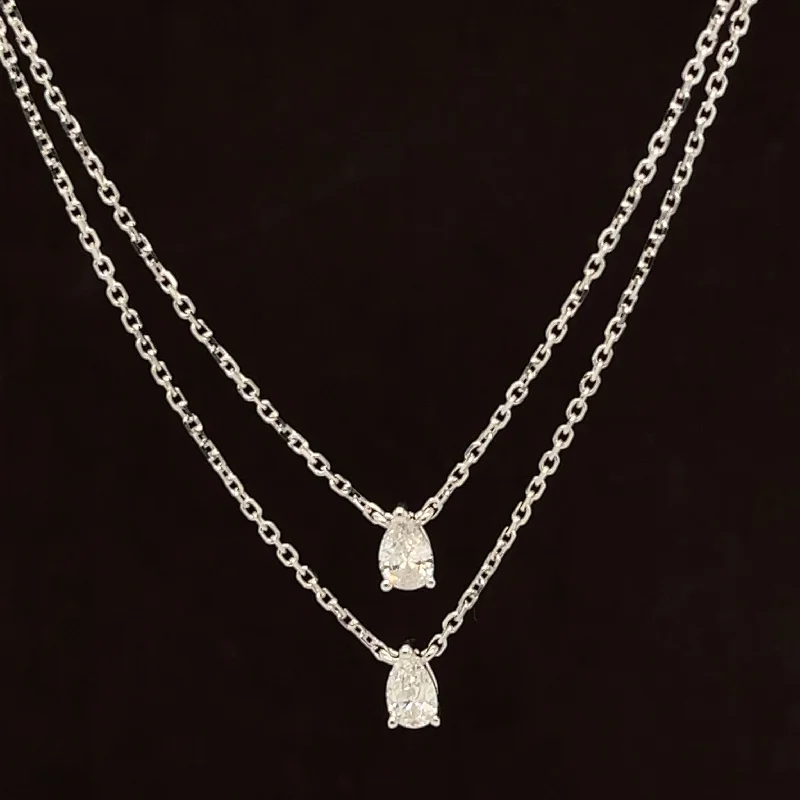 Ladies gold heart necklaces-Diamond 2-Stone Solitaire Graduated Length Necklace in 18k White Gold - #476 - NLDIA069010