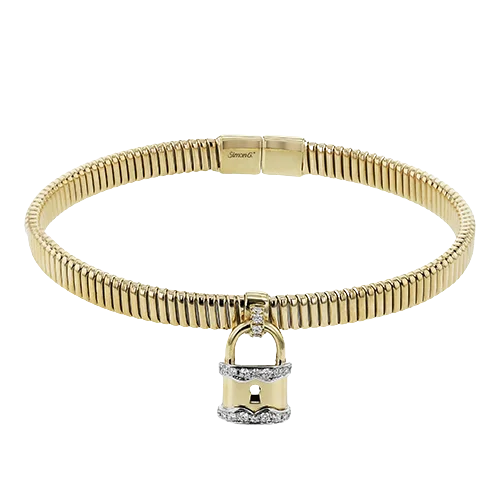 Ladies engraved cuff bracelets-Lock Bangle in 18k Gold with Diamonds LB2428-Y