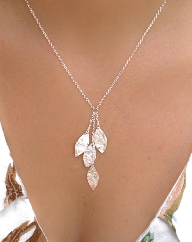 Ladies diamond choker necklaces-Leaf Y Necklace ~ Sterling Silver 925 ~ MN004