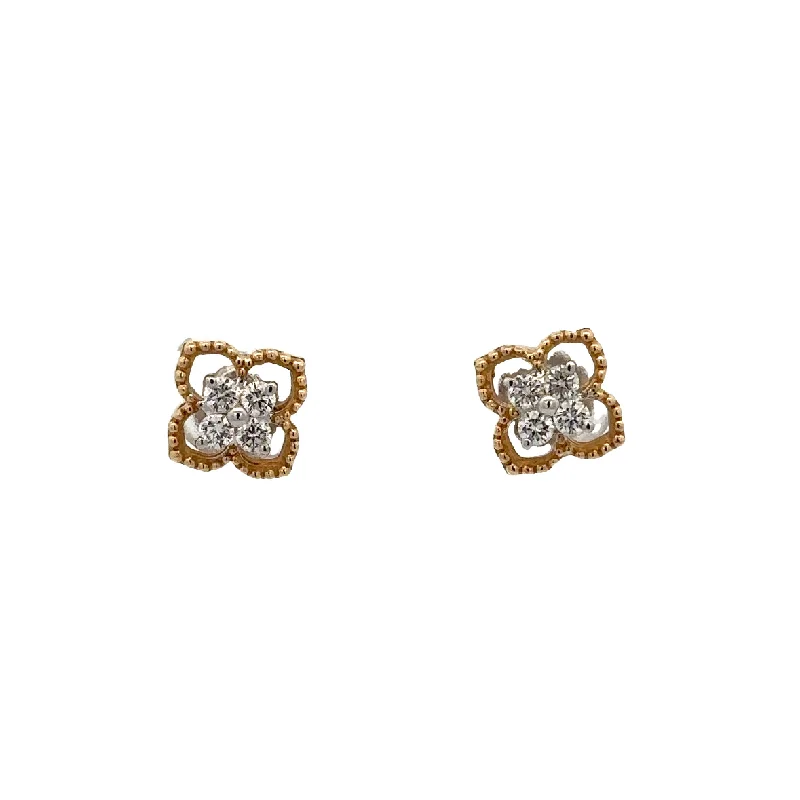 Ladies gold stud earrings-Quatrefoil Diamond Stud Earrings in Yellow Gold