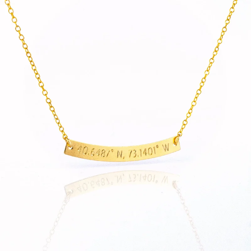 Ladies personalized name necklaces-Custom Engraved Curved Bar Necklace