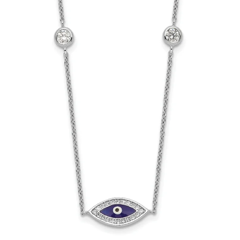 Ladies heart pendant necklaces-Sterling Silver Cubic Zirconia 36-inch Evil Eye Necklace