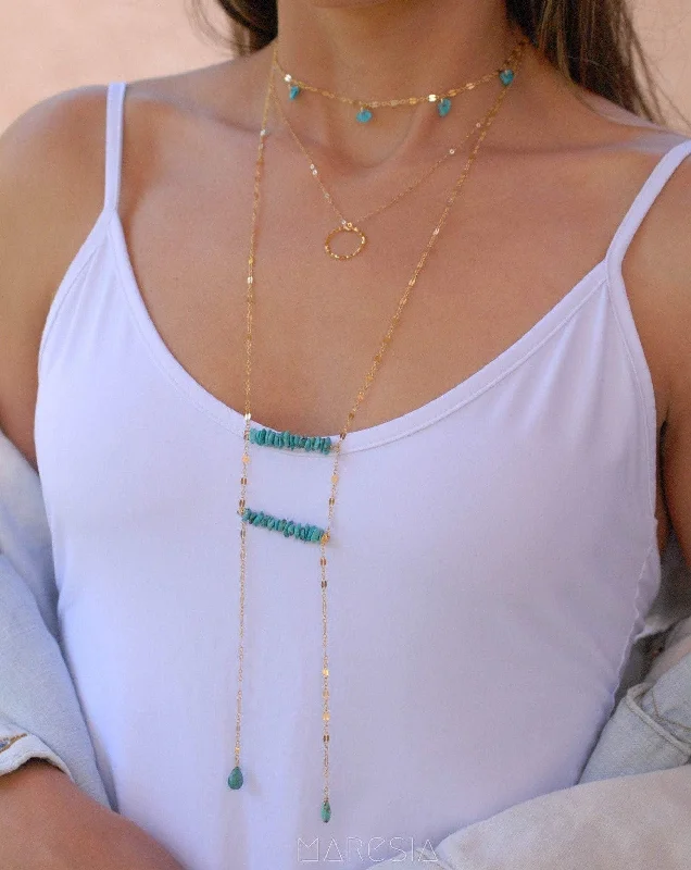 Ladies crystal necklaces-Long Turquoise Necklace ~ Sterling Silver 925 or Gold Filled