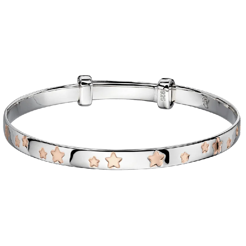 Ladies cuff bangles-Little Star Jessica Rose Gold Stars Christening Bangle