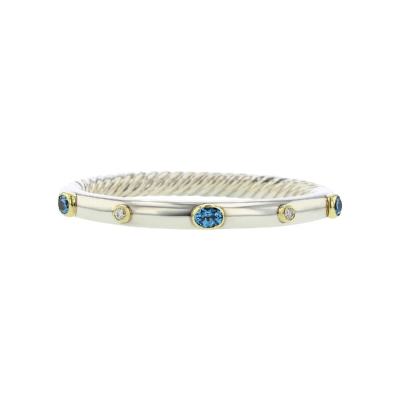 Ladies personalized bracelets-Sterling Silver and 18K Gold Topaz and Diamond Bangle