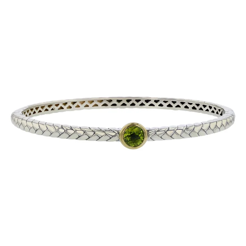 Ladies cuff bracelets-Town and Country Silver and Gold Peridot Bangle