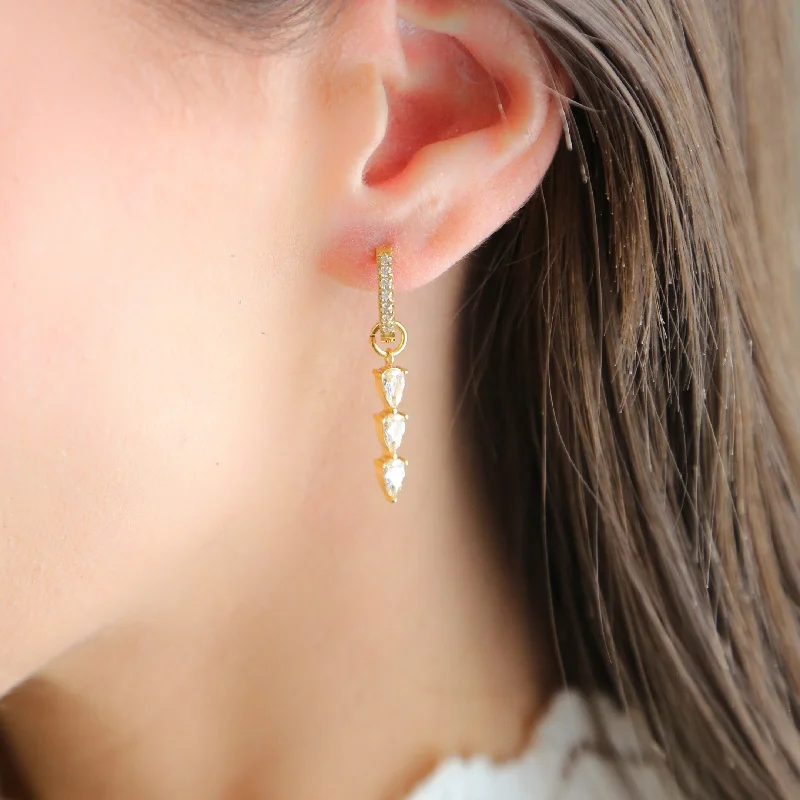 Ladies modern drop earrings-MILAN | 18K Gold Earrings | Triple Tier Drop Laced With CZ