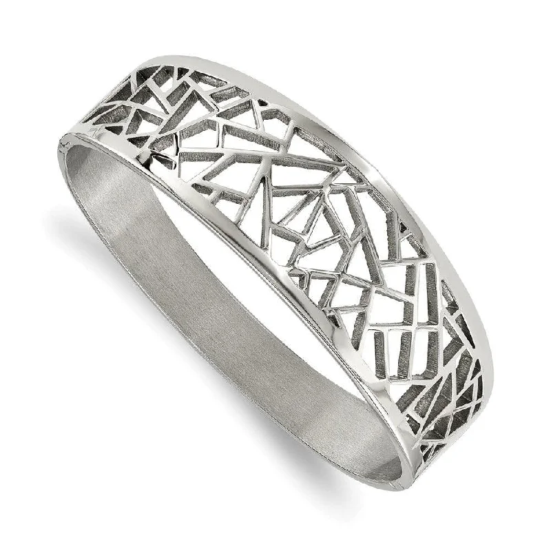 Ladies cuff bangles-Stainless Steel Polished Geometric Cut-out Hinged Bangle