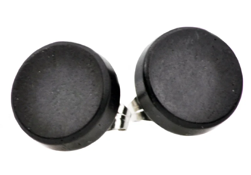 Ladies statement earrings-Men's 12mm Genuine Black Wood Stainless Steel Stud Earrings