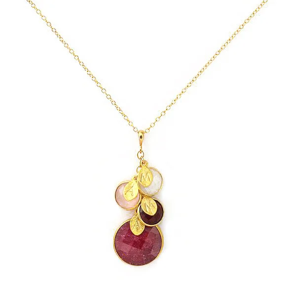 Ladies elegant necklaces-Mother's Round Gemstone Family Necklace, Necklace with Mom and Kids' Birthstones with Stamped Initial Charms