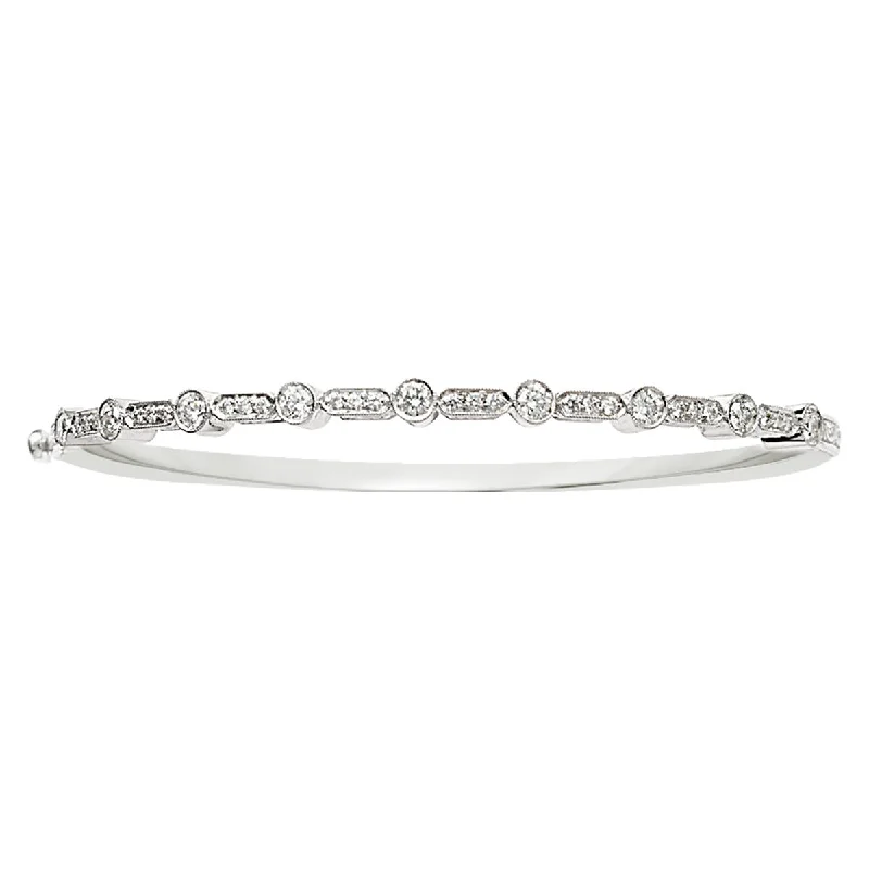 Ladies engraved bracelets-Diamond Pave Bar Bangle