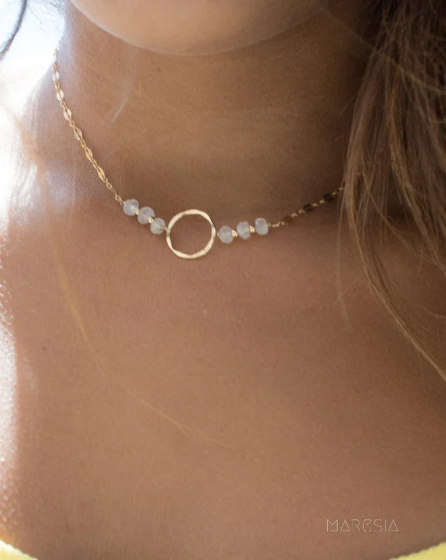 Ladies wedding necklaces-Circle Necklace Choker with moonstone ~ Gold Filled or Sterling Silver 925 ~ MN014