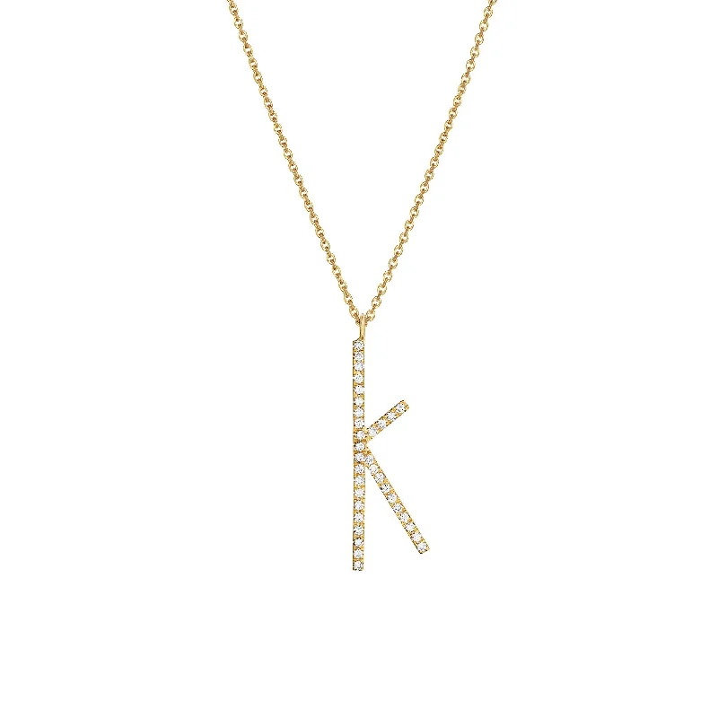 Ladies long necklaces-Type Letter K Diamond Pendant Necklace