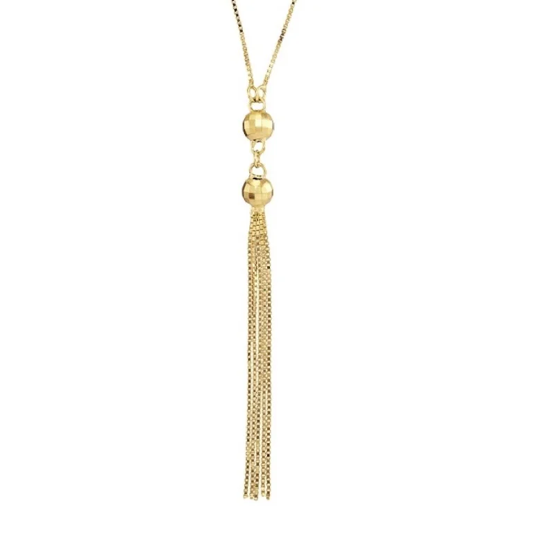 Ladies simple necklaces-14KT Yellow Gold 17-inch Tassel Necklace