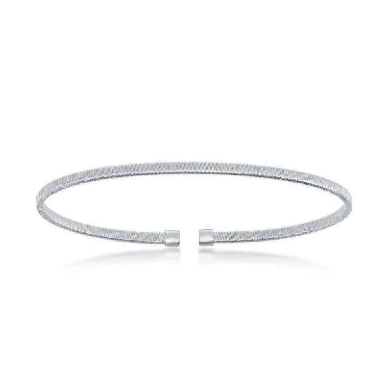 Ladies gold cuff bracelets-Sterling Silver Bonded with Platinum Wire Designed Bangle