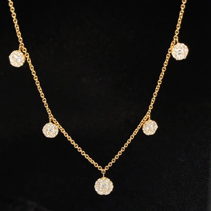 Ladies chunky necklaces-Diamond Eternity Halo Station Necklace in 18k Yellow Gold - (#46-HLDIA000495)