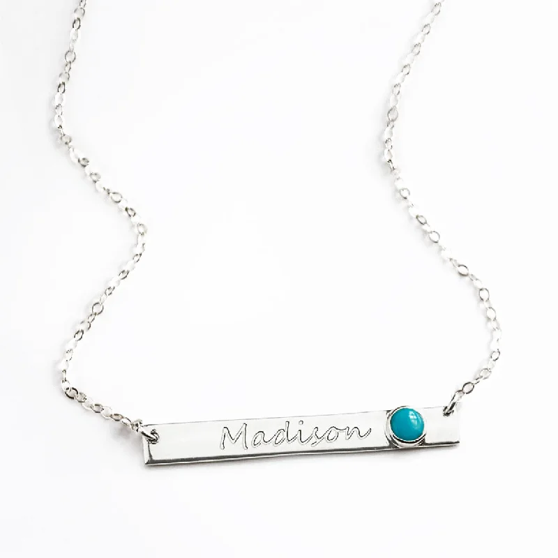 Ladies chunky necklaces-December Custom Bar Necklace with Bezel Birthstone