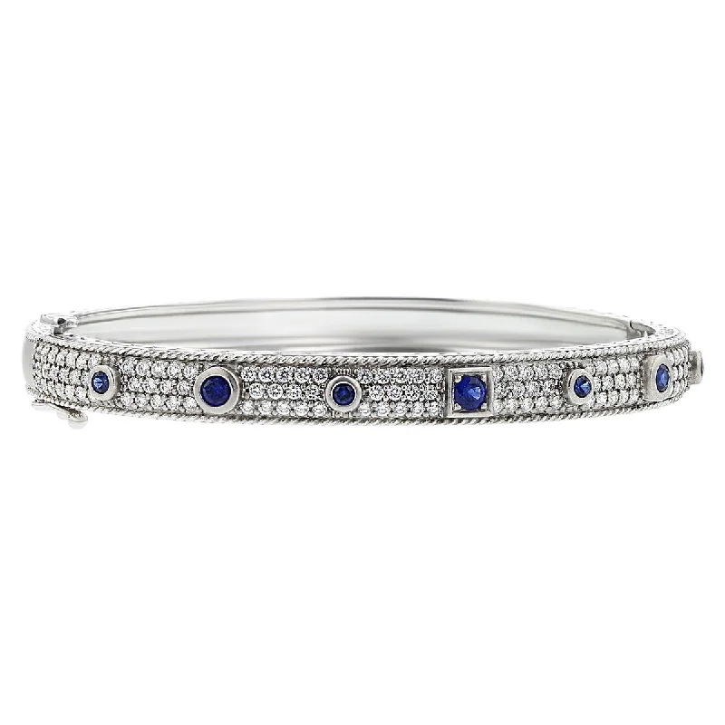 Ladies thin gold bracelets-Round and Square Blue Sapphire Amulet Bangle