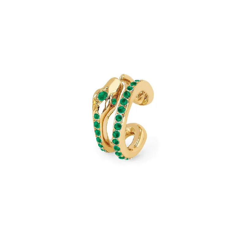 Ladies pearl drop earrings-Kundalini Snake Coil Ear Cuff with Pavé Emeralds