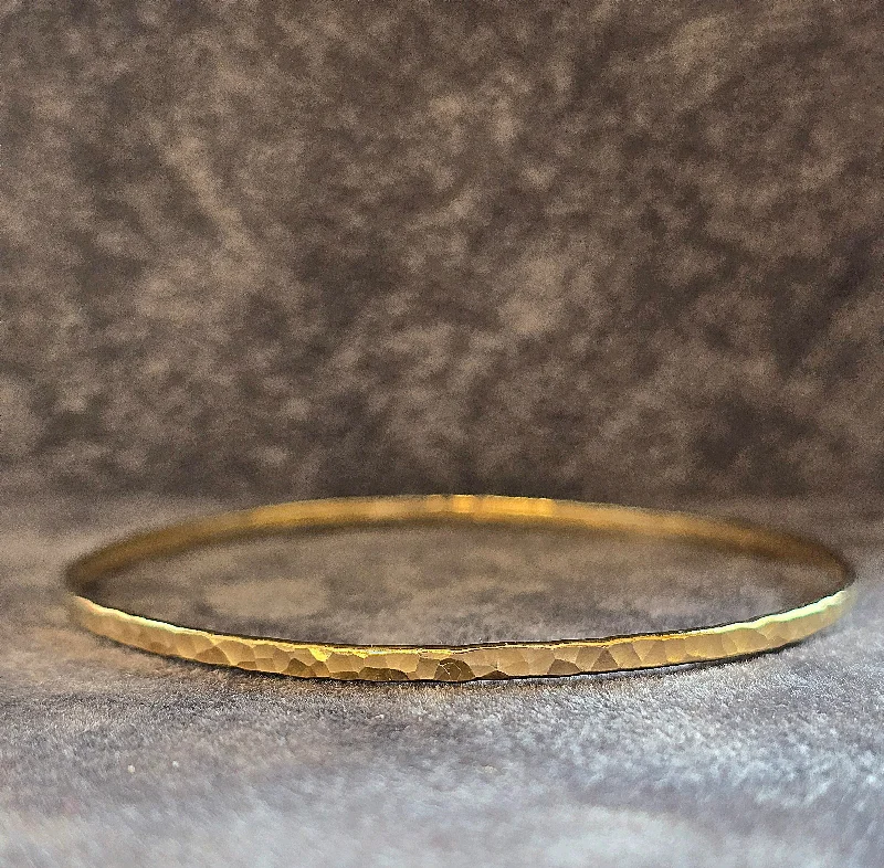 Ladies dainty bracelets-Yaron Morhaim Slim Gold Hammered Bangle - 14ct Rolled Gold