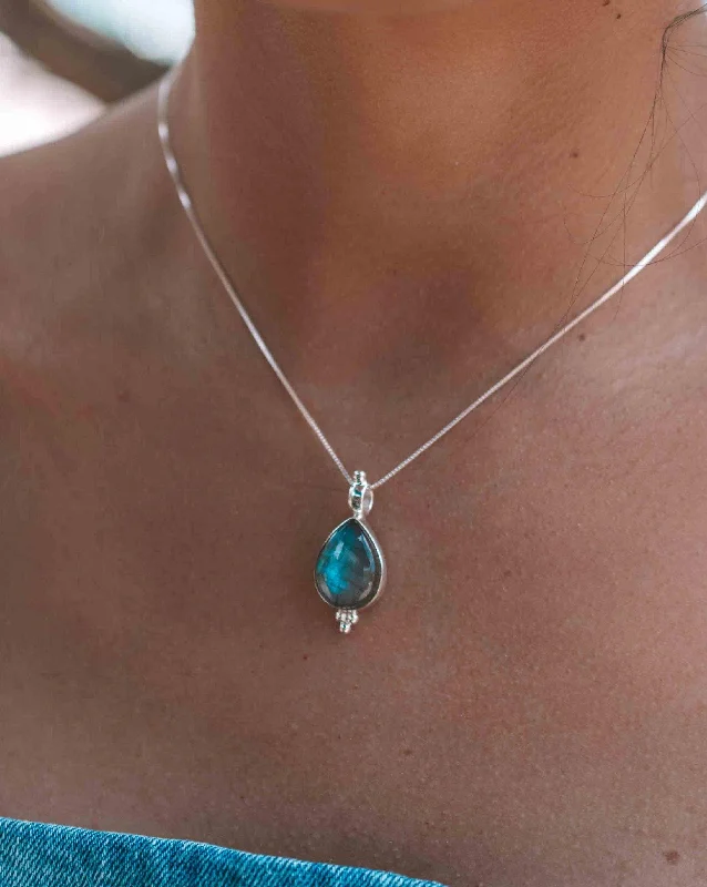 Ladies bridal necklaces-Olivia Necklace ~ Larimar, Labradorite and Moonstone ~ Sterling Silver ~ MP007