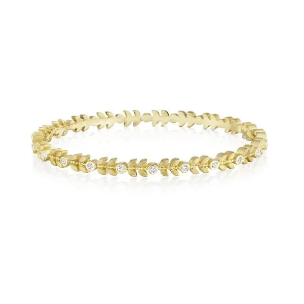 Ladies open cuff bracelets-Petite Leaf and Diamond Bangle