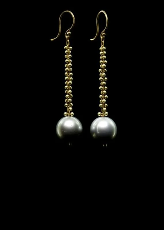 Ladies vintage stud earrings-Signature Beaded Tahitian Pearl Drop Earring