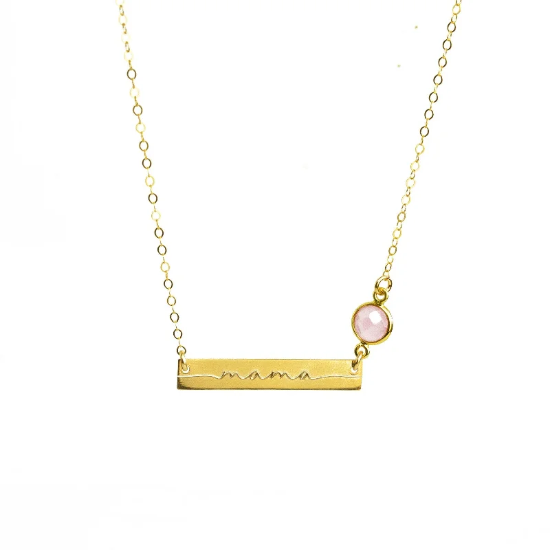 Ladies luxury gold necklaces-Mama Birthstone Bar Necklace