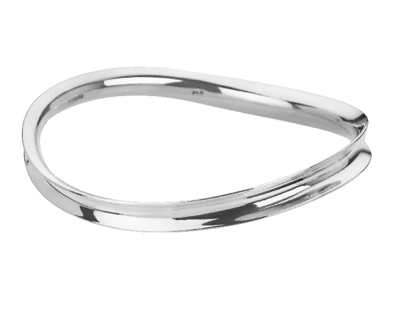 Ladies diamond bangles-Wave Bangle in Sterling Silver