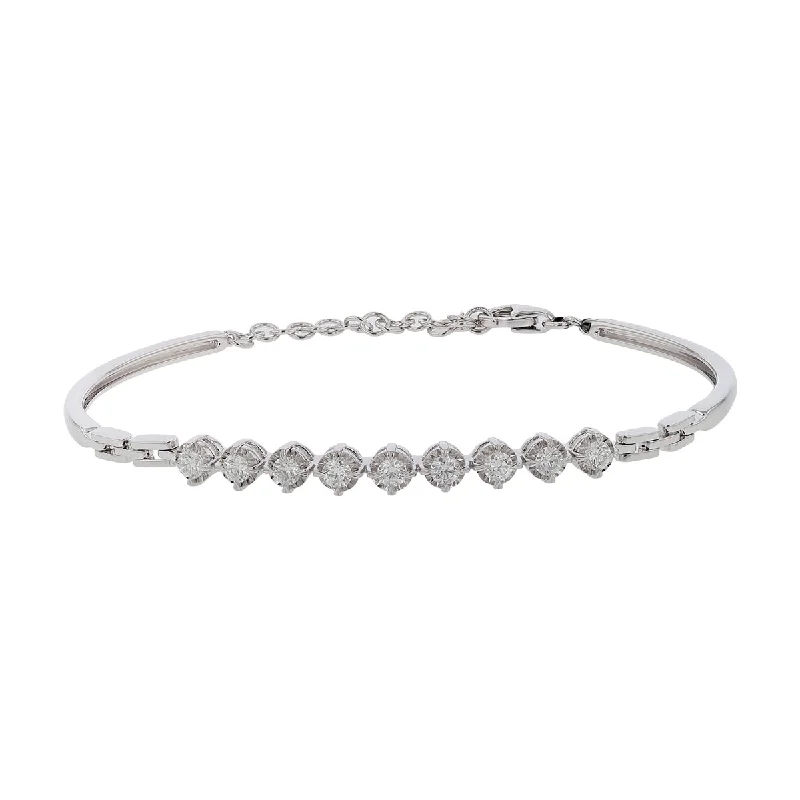 Ladies gemstone bangles-Essentials 0.57-0.66Ct Diamond Bangle in 18k White Gold