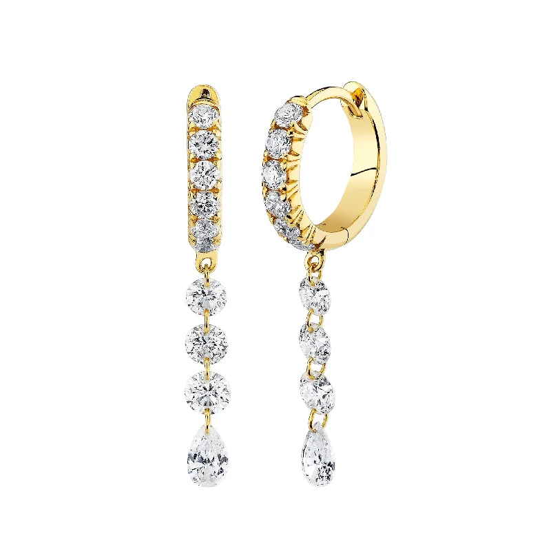 Ladies gold stud earrings-Four Pierced Diamond Dangle Hoops